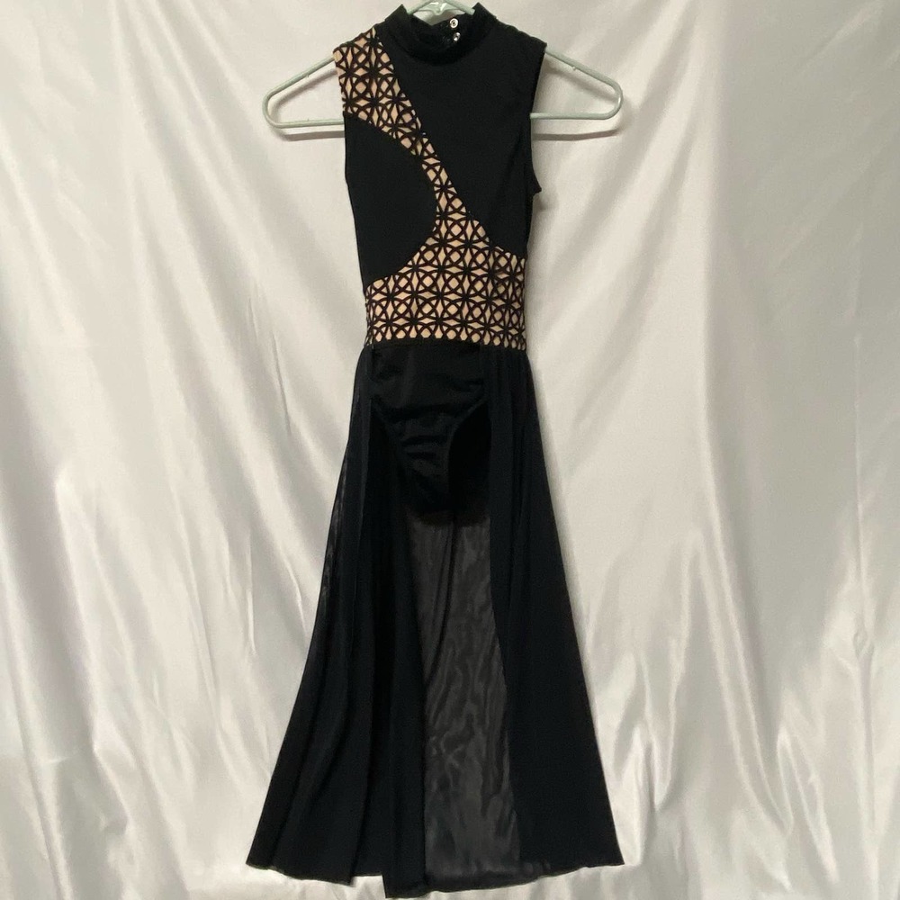 Weissman Dress Asymmetrical Black Dance Open  Back Panel Mesh Skirt MC